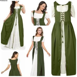 2-pc L/XL Green and White Renaissance Dress Women’s Costume